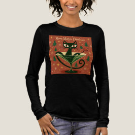 Mid Century Black Cat Merry Martini Christmas トライブレンドＴシャツ