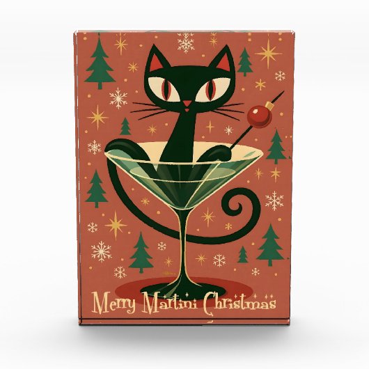 Mid Century Black Cat Merry Martini Christmas フォトブロック (正面)