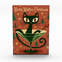 Mid Century Black Cat Merry Martini Christmas フォトブロック