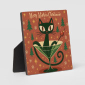 Mid Century Black Cat Merry Martini Christmas フォトプラーク (正面)