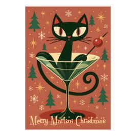 Mid Century Black Cat Merry Martini Christmas フォトプリント