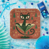 Mid Century Black Cat Merry Martini Christmas ペーパープレート (パーティー)