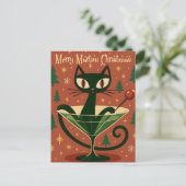 Mid Century Black Cat Merry Martini Christmas ポストカード (スタンド正面)