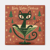 Mid Century Black Cat Merry Martini Christmas マグネット (正面)