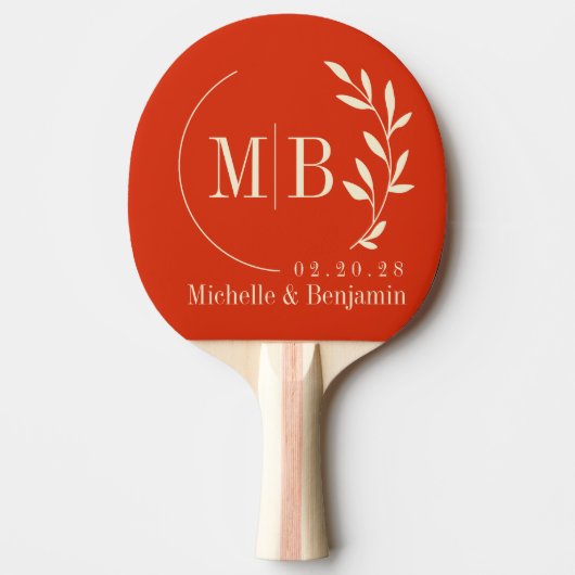 Mid-Century Blood Orange Leaf Wedding Monogram 卓球ラケット (正面)