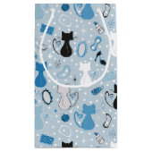 Mid Century Blue Heart Cats Birthday スモールペーパーバッグ (裏面)