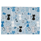 Mid Century Blue Heart Cats Birthday ラージペーパーバッグ (裏面)