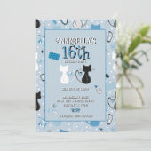 Mid Century Blue Heart Cats Birthday Invitation 招待状 (スタンド正面)