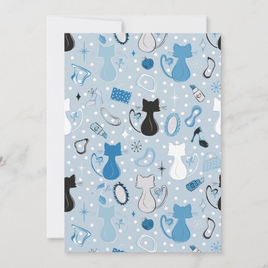 Mid Century Blue Heart Cats Birthday Invitation 招待状 (裏面)