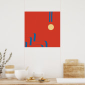 Mid Century Blue Line, Art of Lines, Art Abstract ポスター (キッチン)