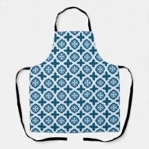 Mid-Century Blue Quatrafoil Apron III