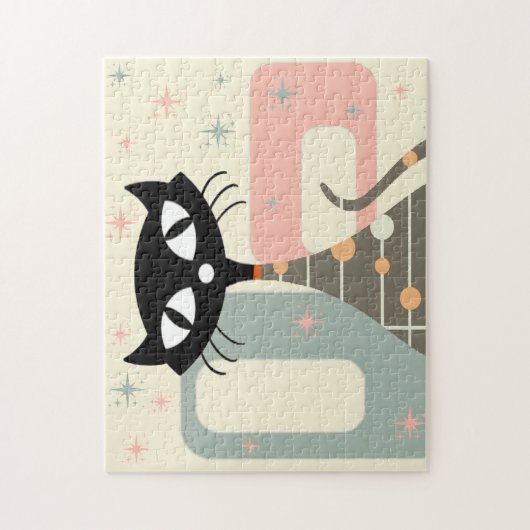 Mid Century Cat Mid-Century Modern ジグソーパズル (縦)