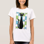 Mid Century Cat with Blue and Green Rectangles Tシャツ (正面)