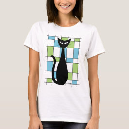 Mid Century Cat with Blue and Green Rectangles Tシャツ