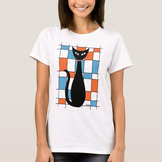 Mid Century Cat with Orange and Blue Rectangles Tシャツ (正面)