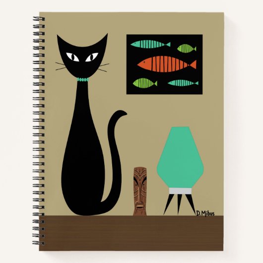Mid Century Cat with Retro Fish  ノートブック (正面)