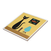 Mid Century Cat with Retro Fish on Yellow タイル (側面)