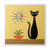 Mid Century Cat with Starburst Clock on Yellow タイル (正面)