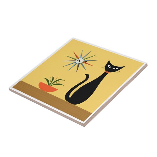 Mid Century Cat with Starburst Clock on Yellow タイル (側面)