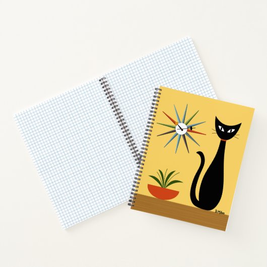 Mid Century Cat with Starburst Clock on Yellow ノートブック (内部)