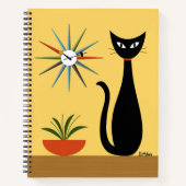 Mid Century Cat with Starburst Clock on Yellow ノートブック (正面)