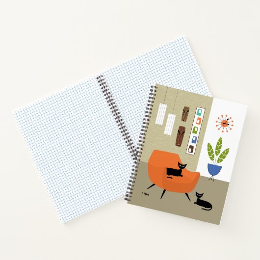 Mid Century Cat with Tikis on the Wall ノートブック (内部)