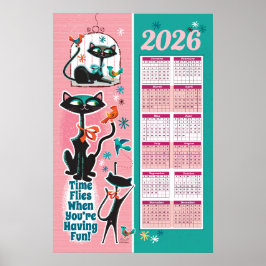 Mid-Century Cats Calendar Kitchen Poster ポスター