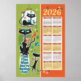Mid-Century Cats Calendar Kitchen Poster ポスター