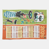 Mid-Century Cats Calendar Kitchen Towel Green/Rust キッチンタオル (横)