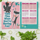 Mid-Century Cats Calendar Kitchen Towel Pink + Aqu キッチンタオル (折り畳み)