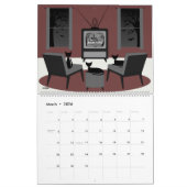 Mid Century Cats Watch TV Calendar カレンダー (3月 2026)