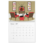 Mid Century Cats Watch TV Calendar カレンダー (2月 2027)