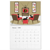 Mid Century Cats Watch TV Calendar カレンダー (2月 2026)