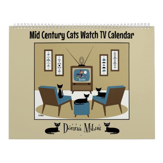 Mid Century Cats Watch TV Calendar カレンダー (カバー)