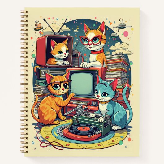 Mid Century Cats withレトロレコード， TV Journal ノートブック (正面)