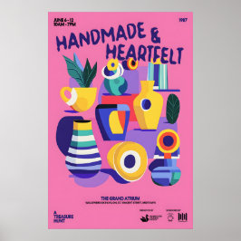 Mid-Century Ceramics Print Pink Abstract Vase Art ポスター