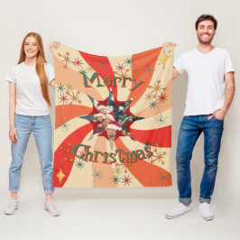 Mid Century Christmas Atomic Retro Wave Star Photo フリースブランケット