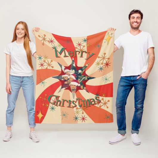 Mid Century Christmas Atomic Retro Wave Star Photo フリースブランケット (インサイチュ)