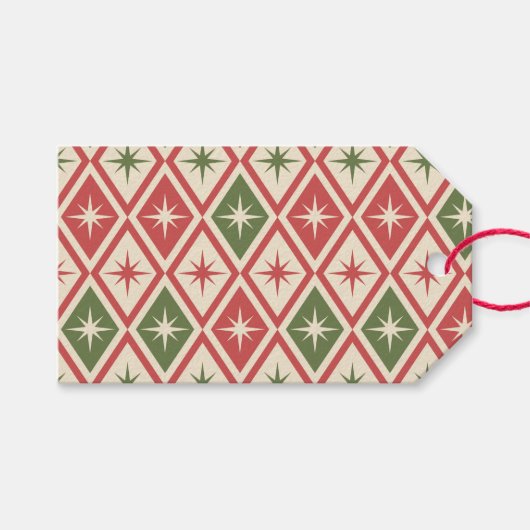 Mid Century Christmas Atomic Stars on diamonds  ギフトタグ (正面(横))