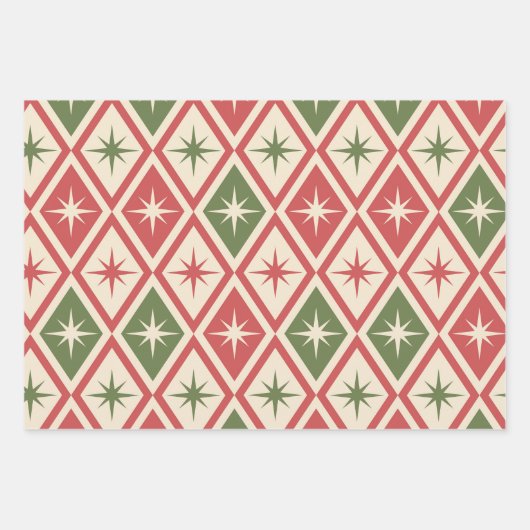 Mid Century Christmas Atomic Stars on diamonds  ラッピングペーパーシート (正面)