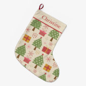 Mid Century Christmas Atomic Trees custom name  ラージクリスマスストッキング (正面 (吊り時))