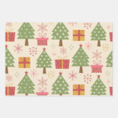 Mid Century Christmas Atomic Trees with Snowflakes ラッピングペーパーシート (正面2)