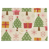 Mid Century Christmas Atomic Trees with Snowflakes ラージペーパーバッグ (正面)