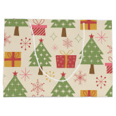 Mid Century Christmas Atomic Trees with Snowflakes ラージペーパーバッグ (裏面)