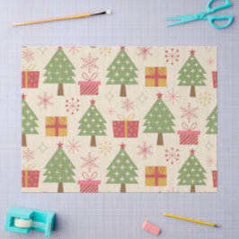 Mid Century Christmas Atomic Trees with Snowflakes 薄葉紙