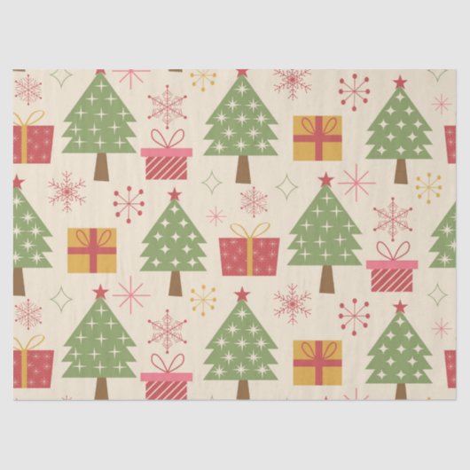 Mid Century Christmas Atomic Trees with Snowflakes 薄葉紙 (正面)