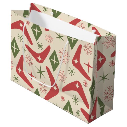 Mid Century Christmas Boomerangs with Diamonds ラージペーパーバッグ (正面アングル)