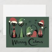 Mid Century Christmas Cats Atomic 50s Style シーズンカード (正面/裏面)