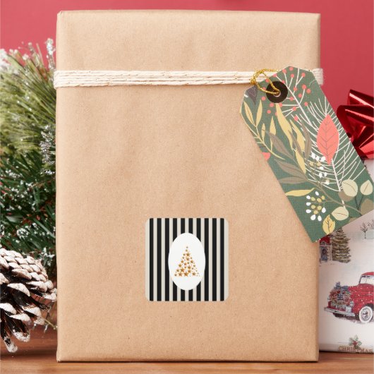 Mid century christmas tree with Golden star スクエアシール (クリスマス)