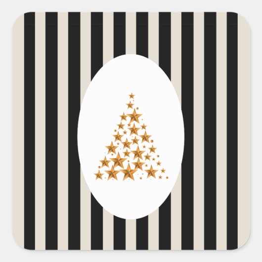 Mid century christmas tree with Golden star スクエアシール (正面)